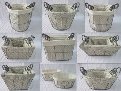 There are nine types of chicken wire mesh made basket with white cloth or paper wrapped inside the basket.